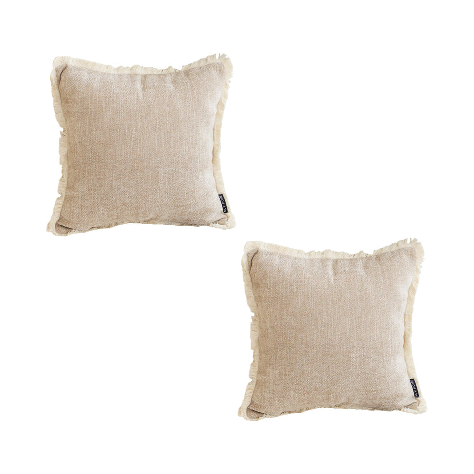 SOGA 2X 45cm Throw Pillow Latte Color Chenille Textured with Tassels Stylish Square Cozy Home Decor