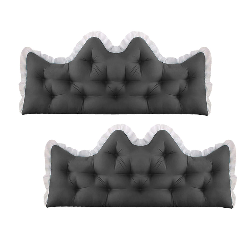 SOGA 2x120cm Crown Pillows Tufted Charcoal Headboard Cushion Set