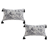 SOGA 2X 35cm Throw Pillow  Black and White Floral Print Elegant with Tassel Accents Home Decor