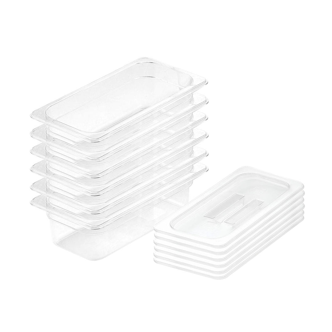 SOGA 100mm Clear Gastronorm GN Pan 1/3 Food Tray Storage Bundle of 6 with Lid