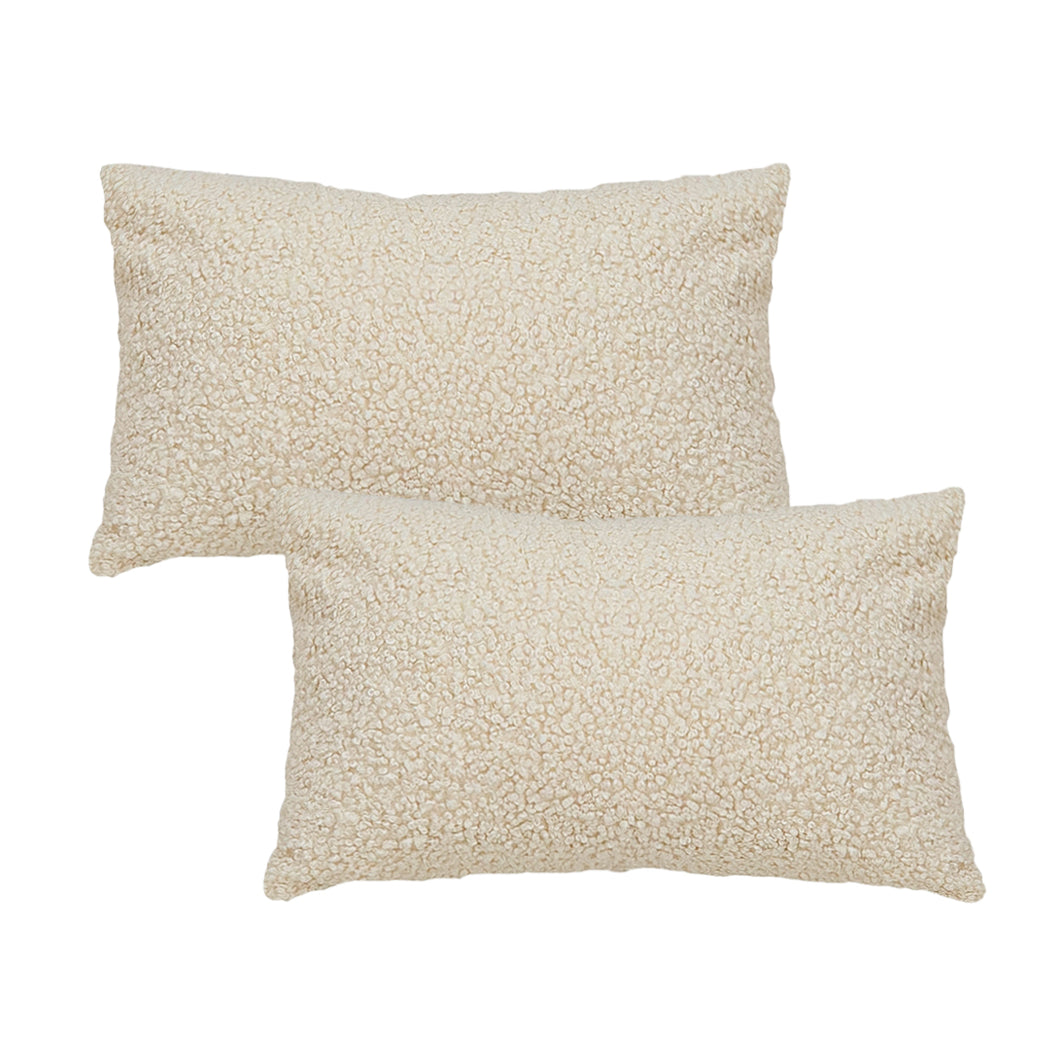 SOGA 2X 30cm Cream Boucle Textured Fluffy Decorative Throw Pillow