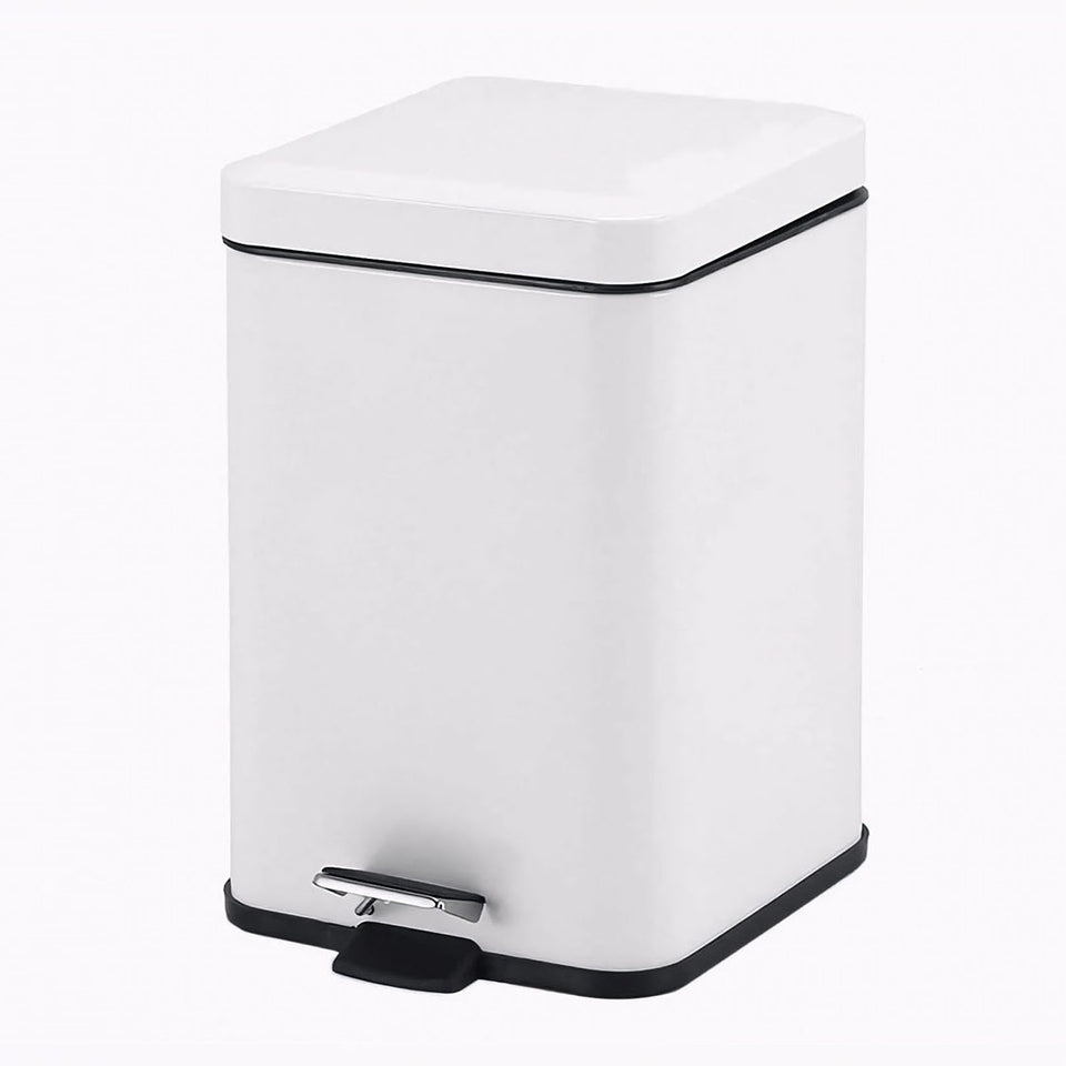 SOGA Foot Pedal Stainless Steel Square Trash Bin White 6L