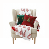 SOGA Christmas Bundle – Green & Burgundy Embroidered Tree Pillows & Red Holiday Throw Blanket