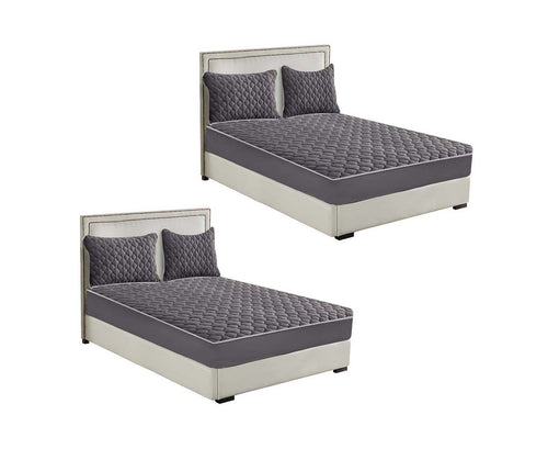 SOGA 2X Grey 153cm Wide Mattress Cover Thick Quilted Fleece Stretchable Clover Design Bed Spread Sheet Protector with Pillow Covers