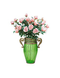 SOGA Green Glass Flower Vase with 8 Bunch 5 Heads Artificial Fake Silk Rose Home Decor Set