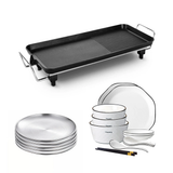 SOGA Kitchenware Bundle – Electric BBQ Teppanyaki Grill, Diamond Ceramic Dinnerware & Silver Grilling Plate