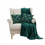 SOGA Christmas Bundle – 2 Teal Christmas Tree Pillow & Dark Green Cozy Striped Throw Blanket