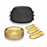 SOGA Kitchenware Bundle – Square Portable Korean BBQ Stove, Gold Grilling Plate & Nordic Plate Set