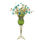 SOGA 85cm Green Glass Tall Floor Vase and 12pcs Blue Artificial Fake Flower Set