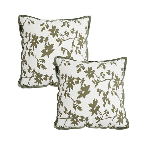 SOGA 2X Floral Cushion 45cm White Green Leaf Botanical Pattern Decorative Throw Pillow