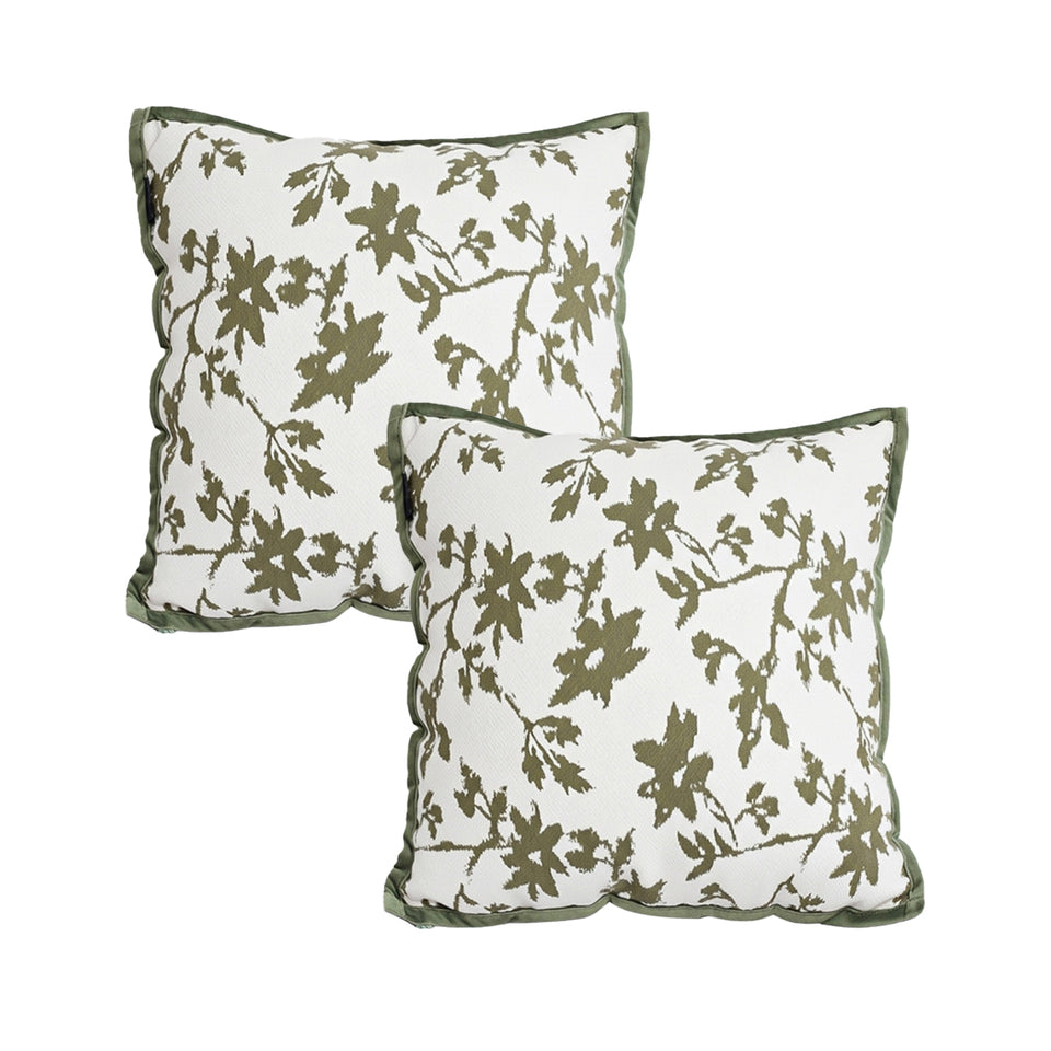 SOGA 2X Floral Cushion 45cm White Green Leaf Botanical Pattern Decorative Throw Pillow