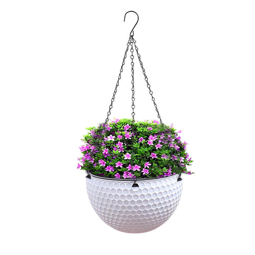 SOGA White Large Hanging Resin Flower Pot Self Watering Basket Planter Outdoor Garden Decor
