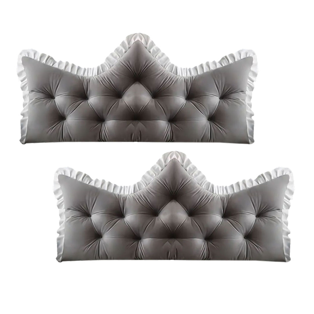 SOGA 2x90cm Crown Pillows Tufted Grey Headboard Cushion Set