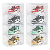 SOGA 2X 4 Tier Transparent Portable Shoe Organiser Sneaker Footwear Folding Plastic Bin Stackable Storage Box with Magnetic Door
