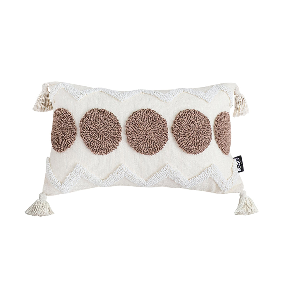 SOGA Boho Tufted Cushion 30x50cm Tassel White Brown Circle Decorative Throw Pillow