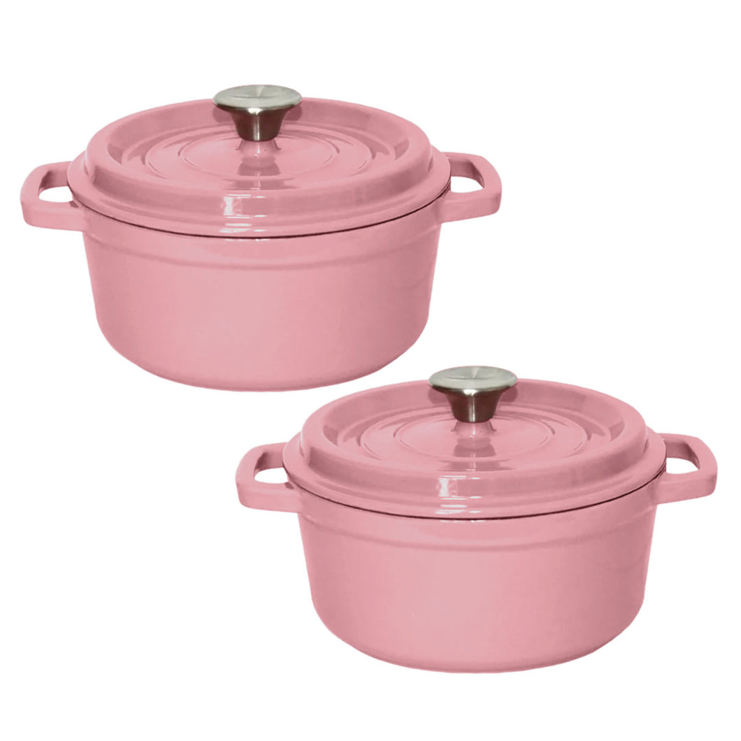 SOGA 2X Cast Iron 24cm Enamel Porcelain Stewpot Casserole Stew Cooking Pot With Lid Pink