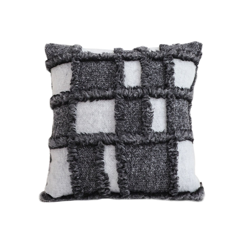 SOGA 50cm Bohemian Gray Fringe Checkerboard Textured Throw Pillow
