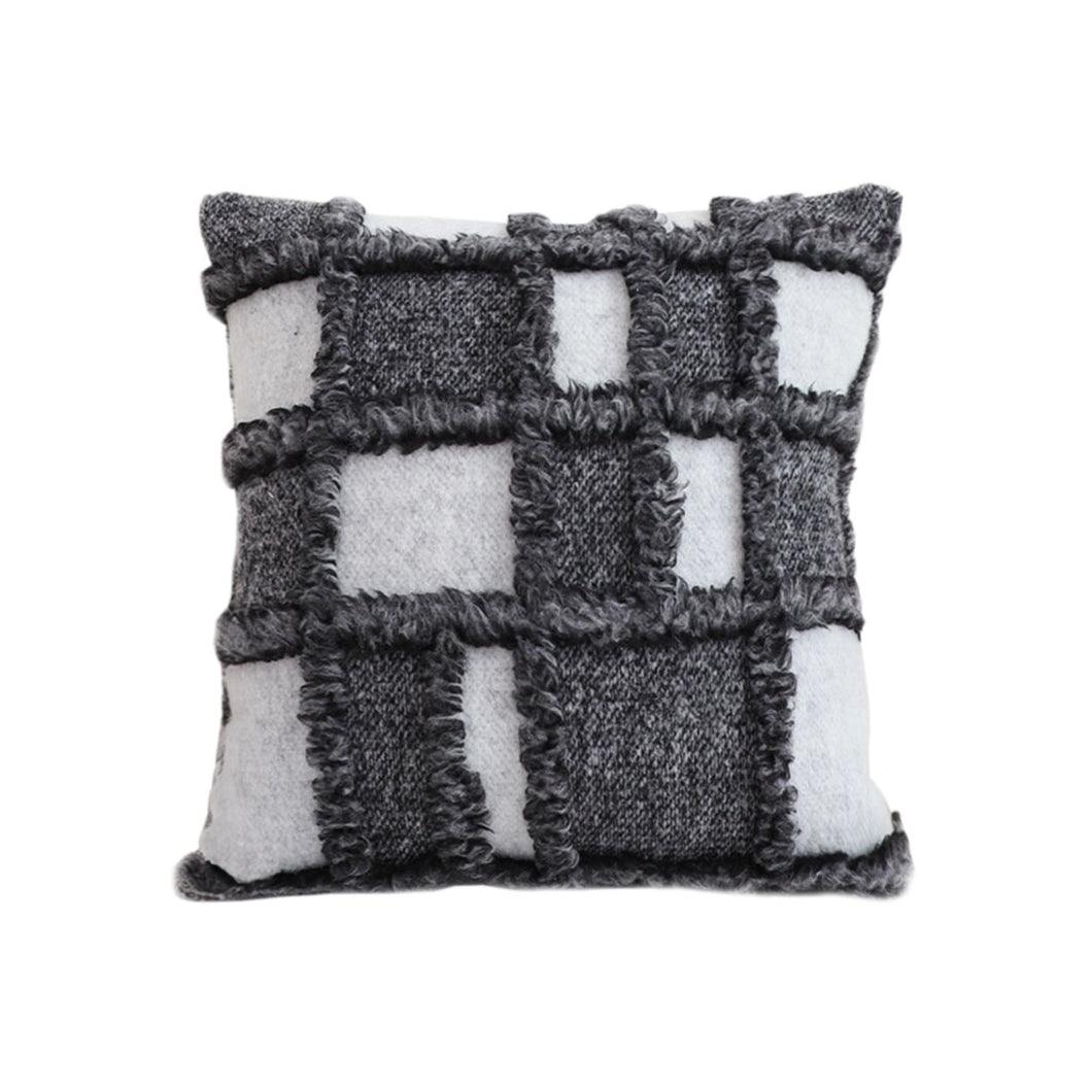 SOGA 50cm Bohemian Gray Fringe Checkerboard Textured Throw Pillow