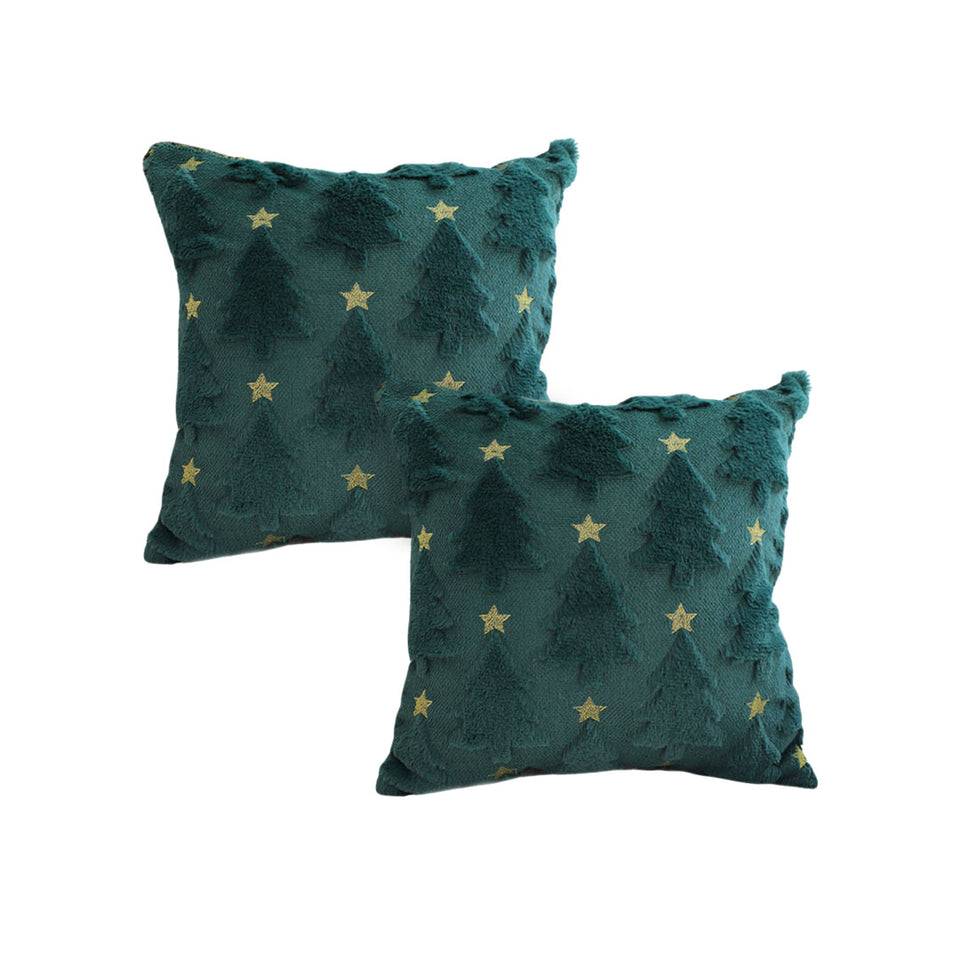 SOGA 2X 45cm Festive Teal Christmas Tree Gold Star Holiday Throw Pillow