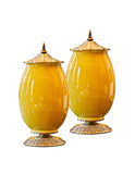 SOGA 2x 40cm Ceramic Oval Flower Vase with Gold Metal Base Yellow