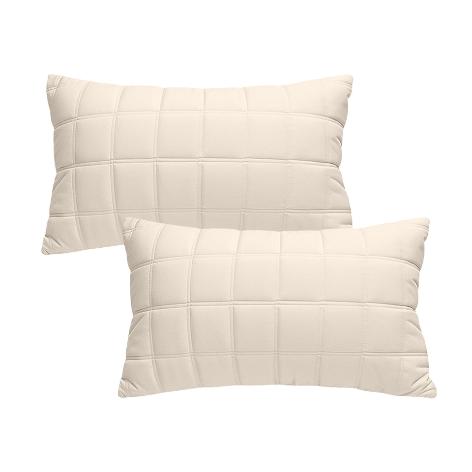 SOGA 2X 30cm Beige Quilted Grid Pattern Decorative Throw Pillow