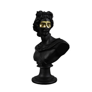 SOGA 40cm Black Classical Bust Resin Sculpture with Gold Eye Mask for Modern Home Decor