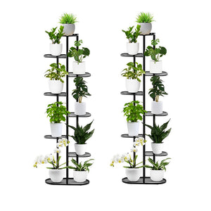 SOGA 2X 8 Tier 9 Pots Black Metal Plant Rack Flowerpot Storage Display Stand Holder Home Garden Decor