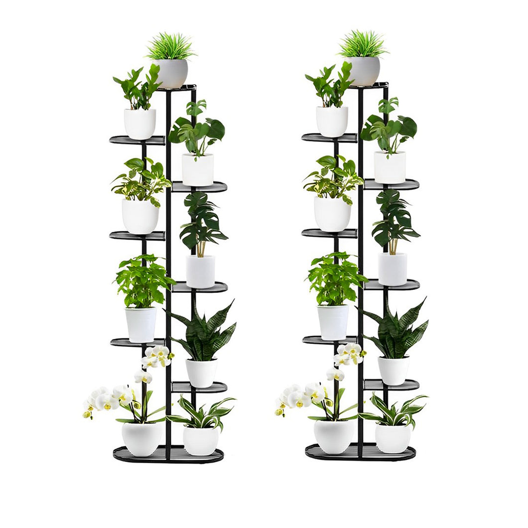 SOGA 2X 8 Tier 9 Pots Black Metal Plant Rack Flowerpot Storage Display Stand Holder Home Garden Decor
