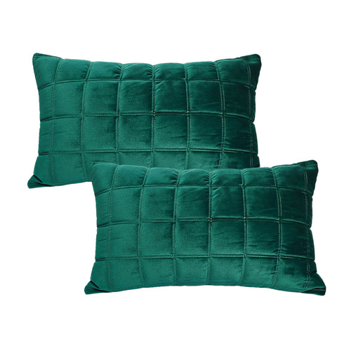 SOGA 2X 30cm Green Velvet Quilted Grid Pattern Decorative Throw Pillow