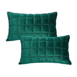 SOGA 2X 30cm Green Velvet Quilted Grid Pattern Decorative Throw Pillow