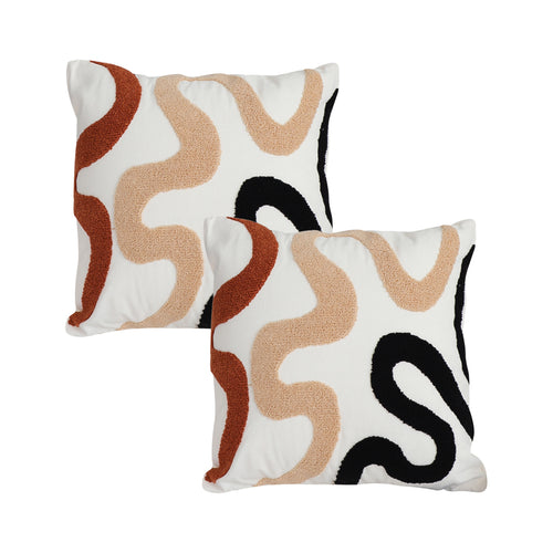SOGA 2X 45cm Cream Black Geometric Squiggly Pattern Throw Pillow