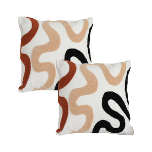 SOGA 2X 45cm Cream Black Geometric Squiggly Pattern Throw Pillow