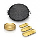 SOGA Kitchenware Bundle – Round Portable Korean BBQ Stove, Gold Grilling Plate & Nordic Plate Set