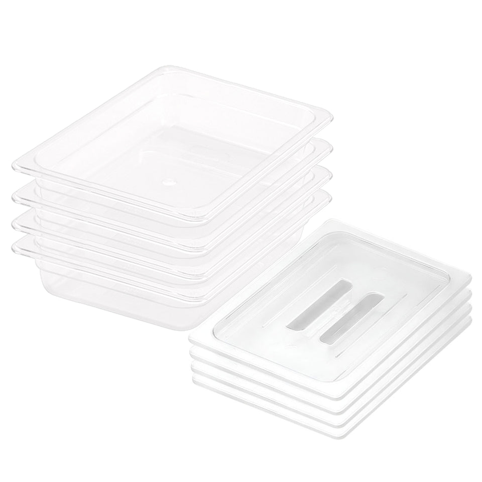 SOGA 4-Pack 65mm Clear Gastronorm 1/2 GN Pans with Lids