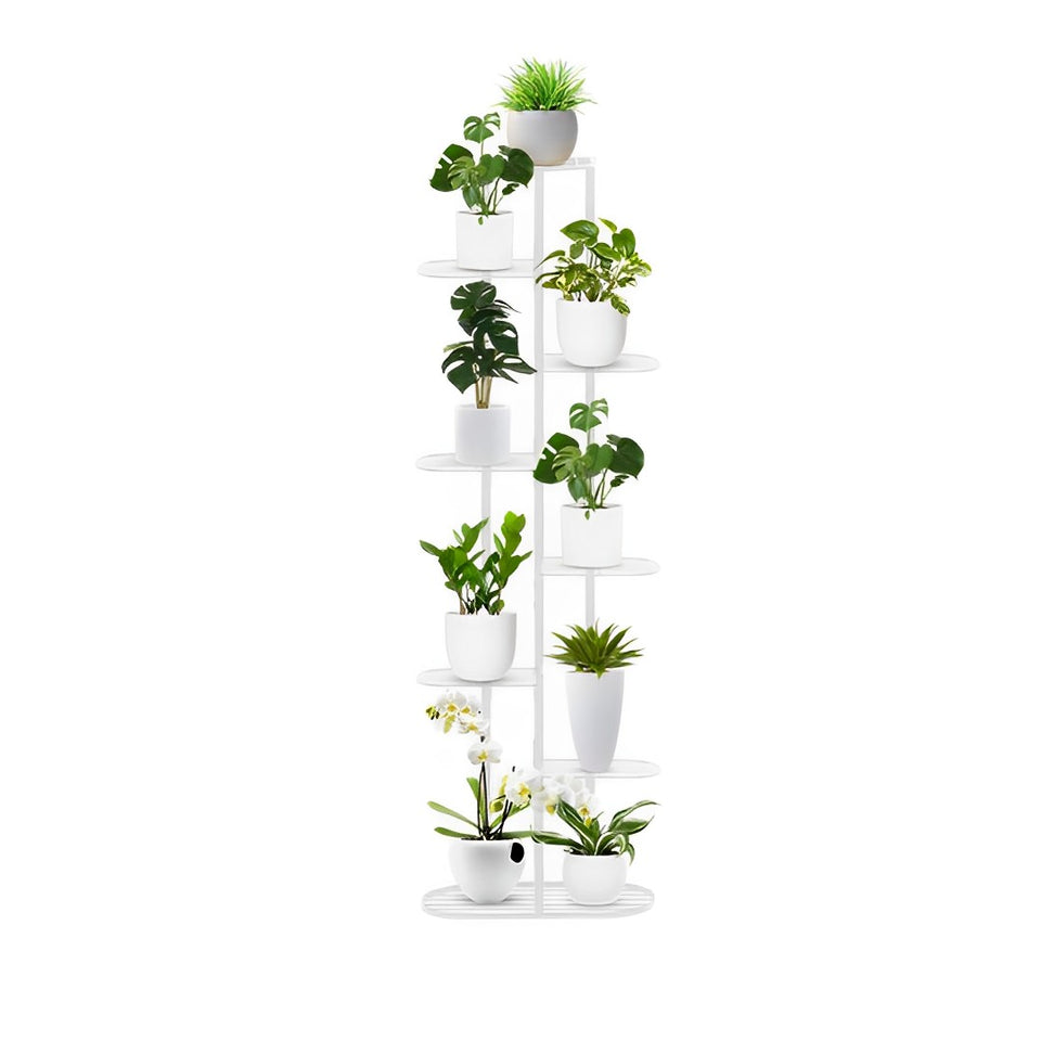 SOGA 8-Tier 9-Pot White Metal Plant Rack Flowerpot Display Stand