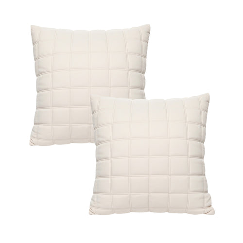 SOGA 2X 50cm Beige Quilted Grid Pattern Decorative Throw Pillow