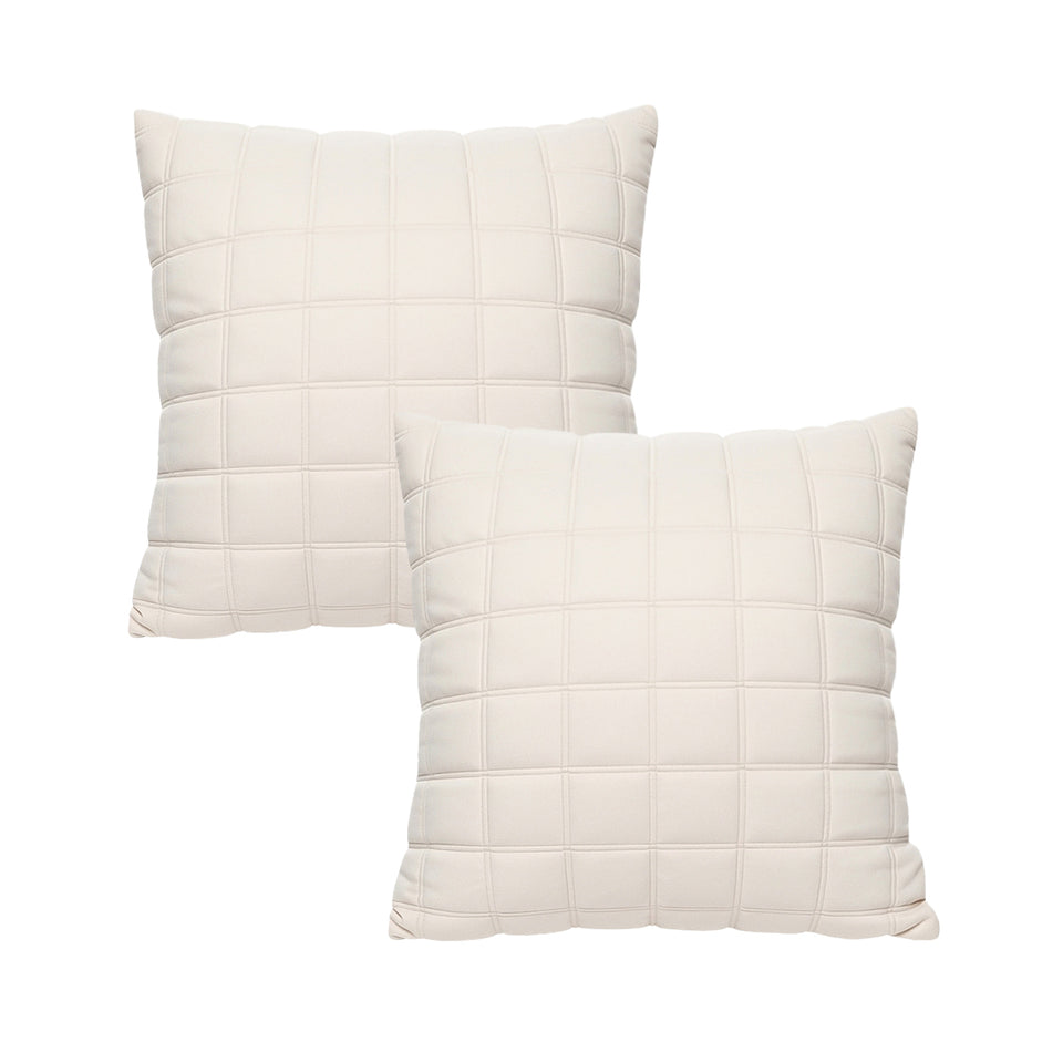 SOGA 2X 50cm Beige Quilted Grid Pattern Decorative Throw Pillow