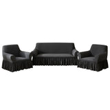 SOGA Home & Living Bundle – 2 Dark Grey 1-Seater & 3-Seater Sofa Covers with Ruffled Skirt