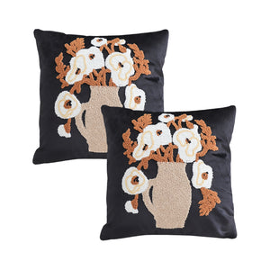 SOGA 2X 45cm Black Brown White Floral Bouquet Embroidered Throw Pillow