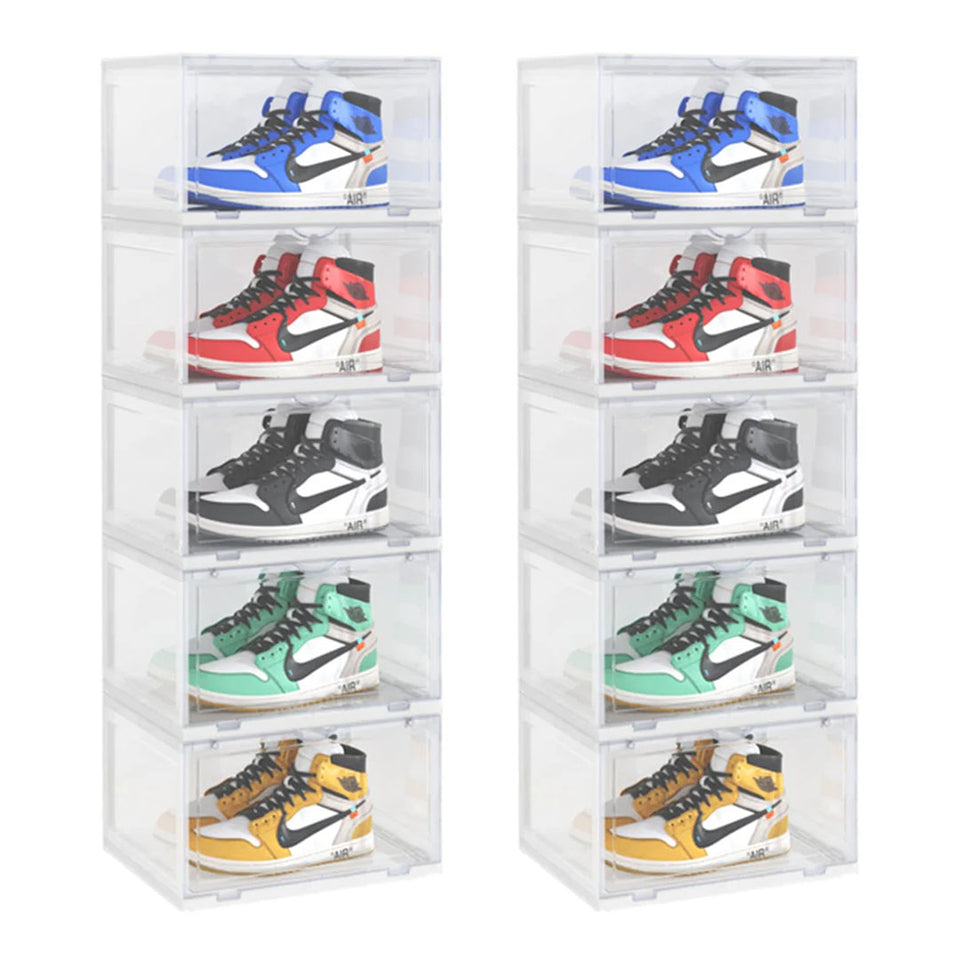 SOGA 2X 5 Tier Transparent Portable Shoe Organiser Sneaker Footwear Folding Plastic Bin Stackable Storage Box with Magnetic Door