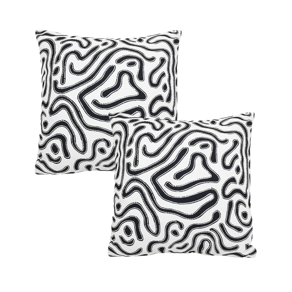 SOGA 2X 50cm Black White Abstract Swirl Pattern Decorative Throw Pillow
