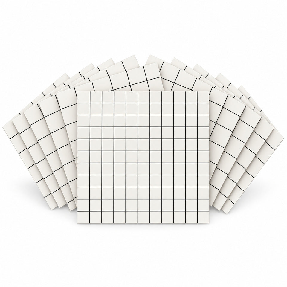 SOGA Peel & Stick Floor and Wall Tiles 60 x 60cm 10 Pack White Grid Tile Look