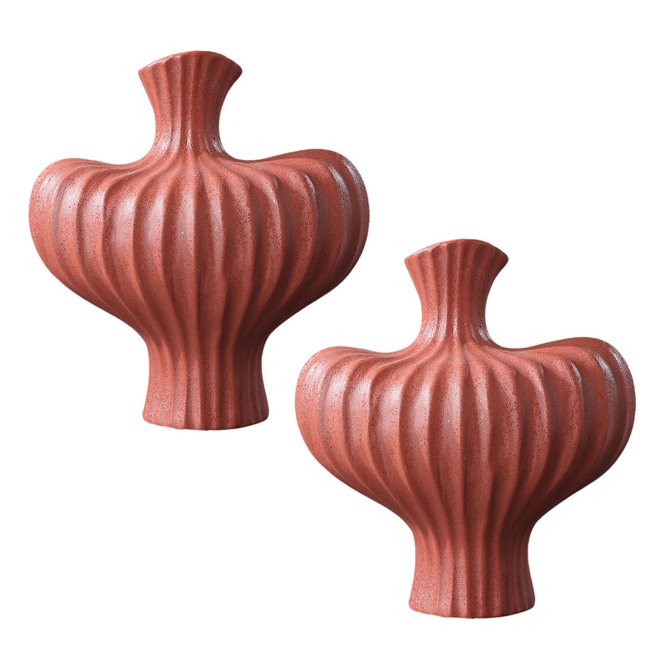 SOGA 2X 28x30cm Large Matte Red Decorative Vases – Countertop Ornament Accessories
