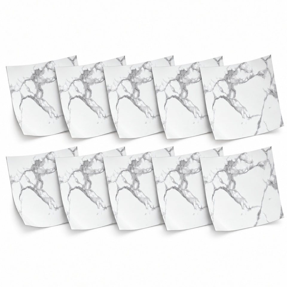 SOGA Peel & Stick Floor and Wall Tiles 60 x 60cm 10 Pack White Grey Faux Marble