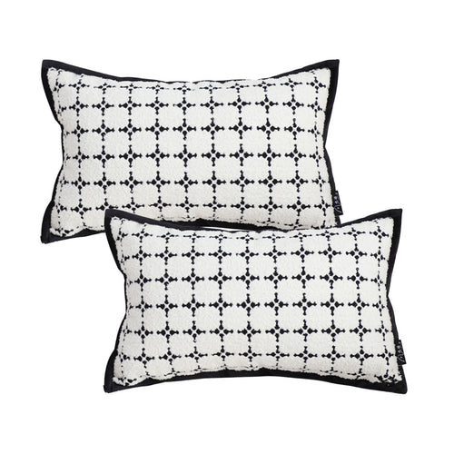 SOGA 2X 35cm Moroccan Black Cross Pattern Black Trim Decorative Throw Pillow