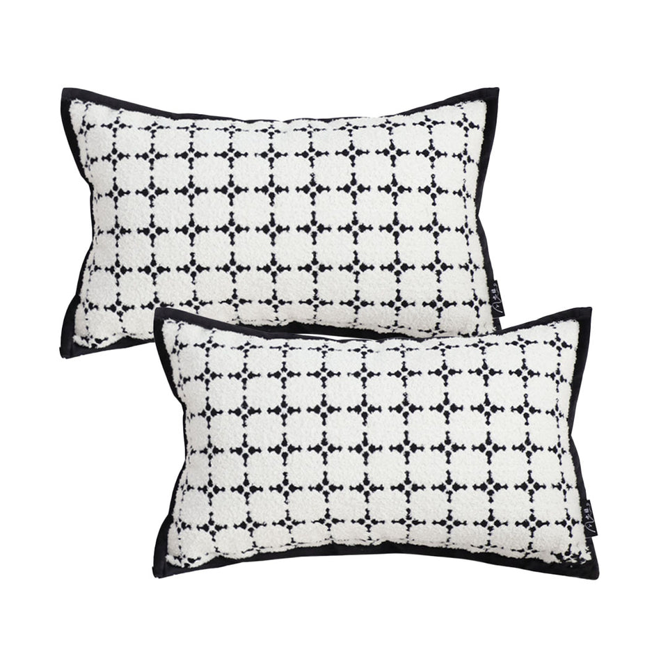 SOGA 2X 35cm Moroccan Black Cross Pattern Black Trim Decorative Throw Pillow