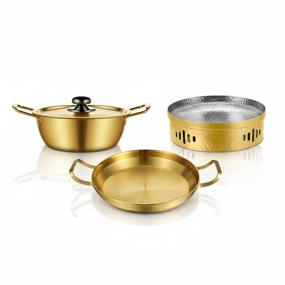 SOGA Kitchenware Bundle – Gold & Yellow Dry Pots and Ramen Pot for Stylish Kitchen Cooking