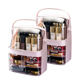 SOGA 2X 3 Tier Pink Countertop Makeup Cosmetic Storage Organiser Skincare Holder Jewelry Storage Box with Handle