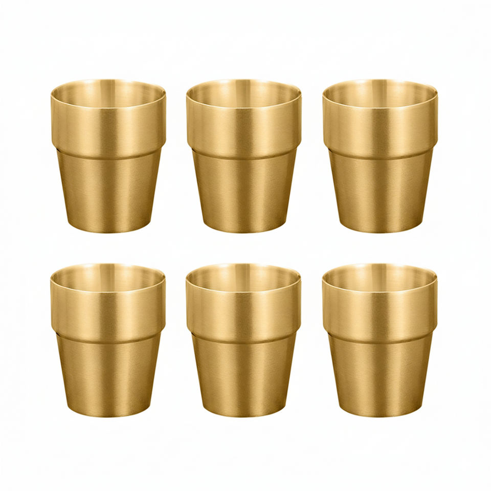 SOGA 260ml Stainless Steel Cups Set of 6 Reusable Durable Gold Drinking Tumblers