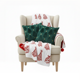 SOGA Christmas Bundle – 2 Festive Teal Christmas Tree Pillow & Red Holiday Throw Blanket